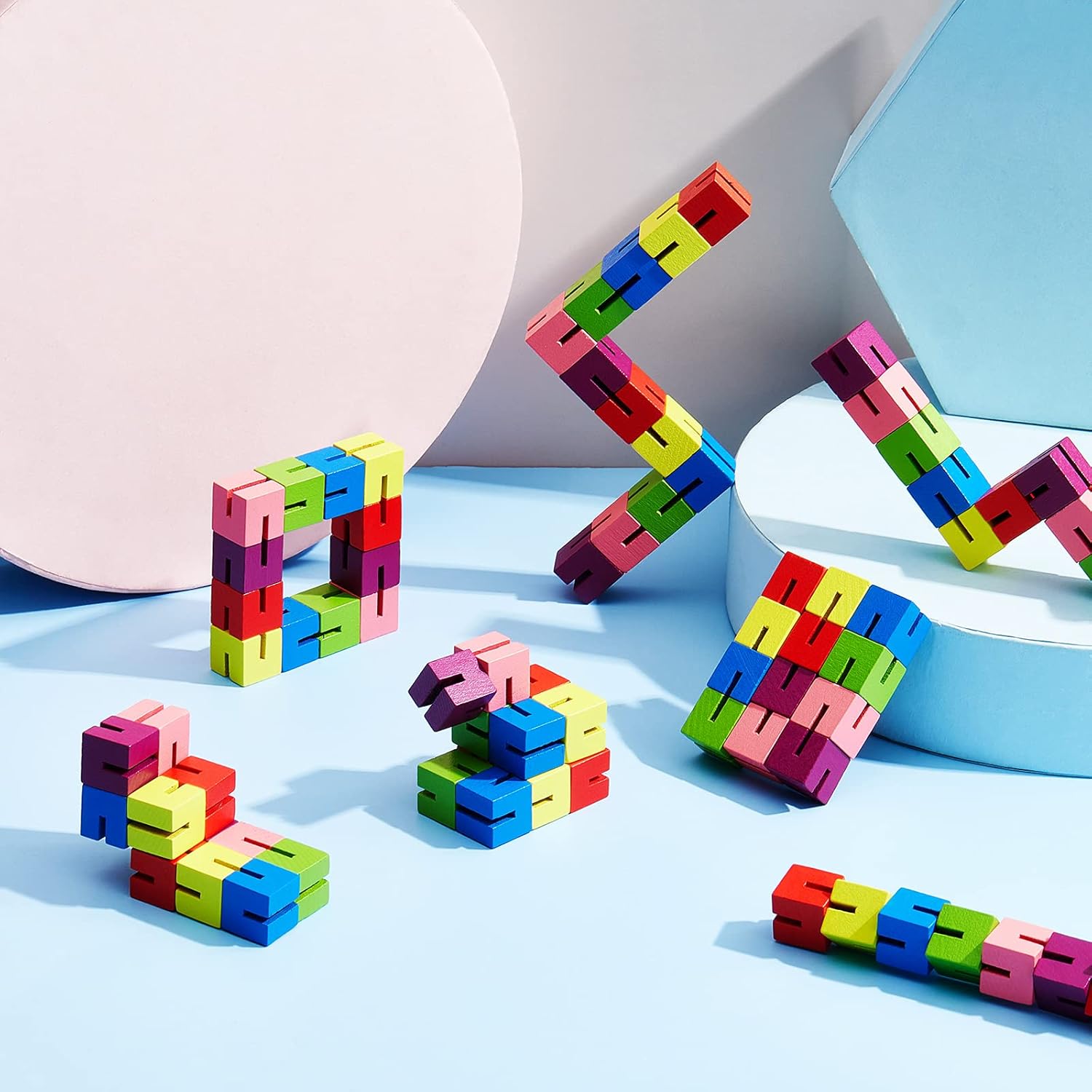 Wooden Toy Twist Block Cubes Puzzle Sensory Toys for Teens Party Favors for Boys and Girls (6 Pieces)