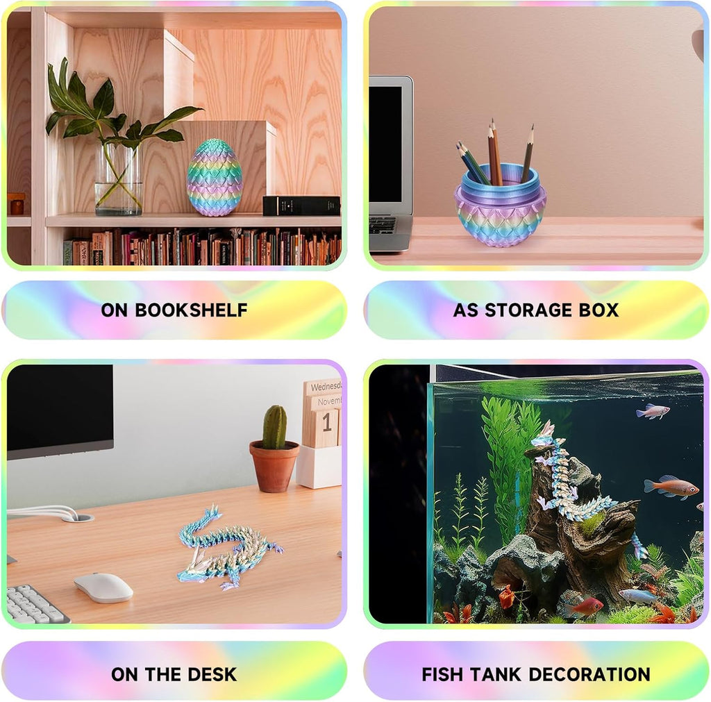 3D Printed Dragon Egg,Dragon Eggs with Dragon Inside,Crystal Dragon Fidget Toys,Full Articulated Dragon in Egg, Adults Fidget Toys for Autism ADHD (Random Rainbow Dragon Egg)