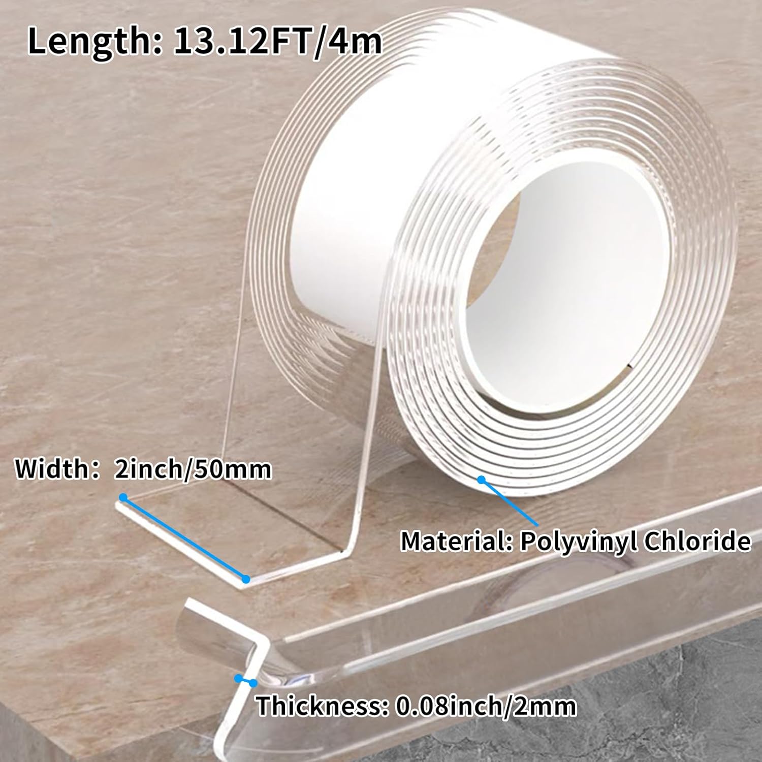 13.12 FT Edge Corner Protector Baby Proofing,Soft Clear Furniture Table Corner Guard & Edge Safety Cabinet Door Bumper,Crib Bumpers,Wall Protector(Width 2 in，Thickness 0.08 in)