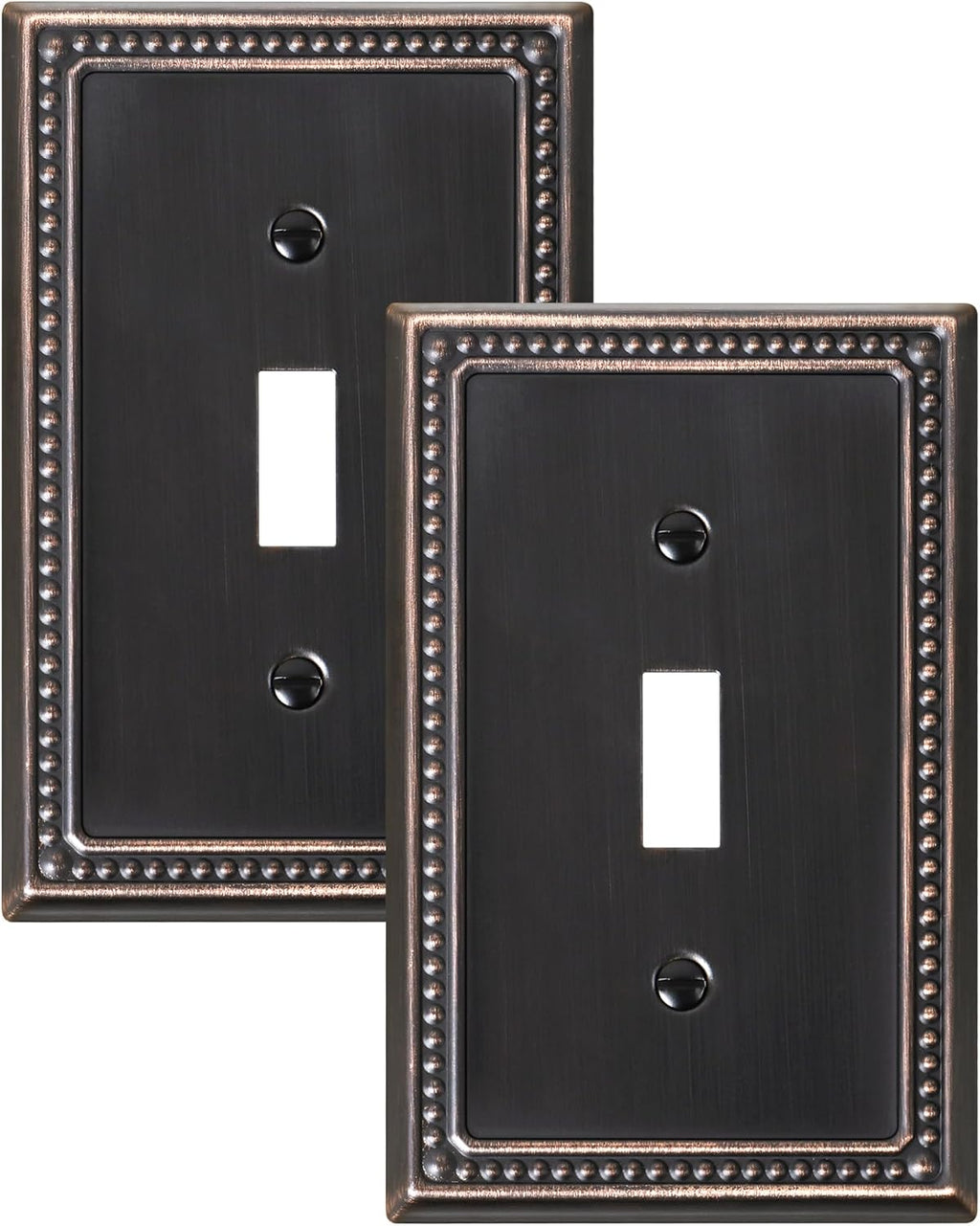 2-Pack Single Toggle Light Switch Cover Plate, Pearls Decorative Switch Plate Covers, Aged Bronze 1 Gang Metal Wall Plate, Corrosion Resistant