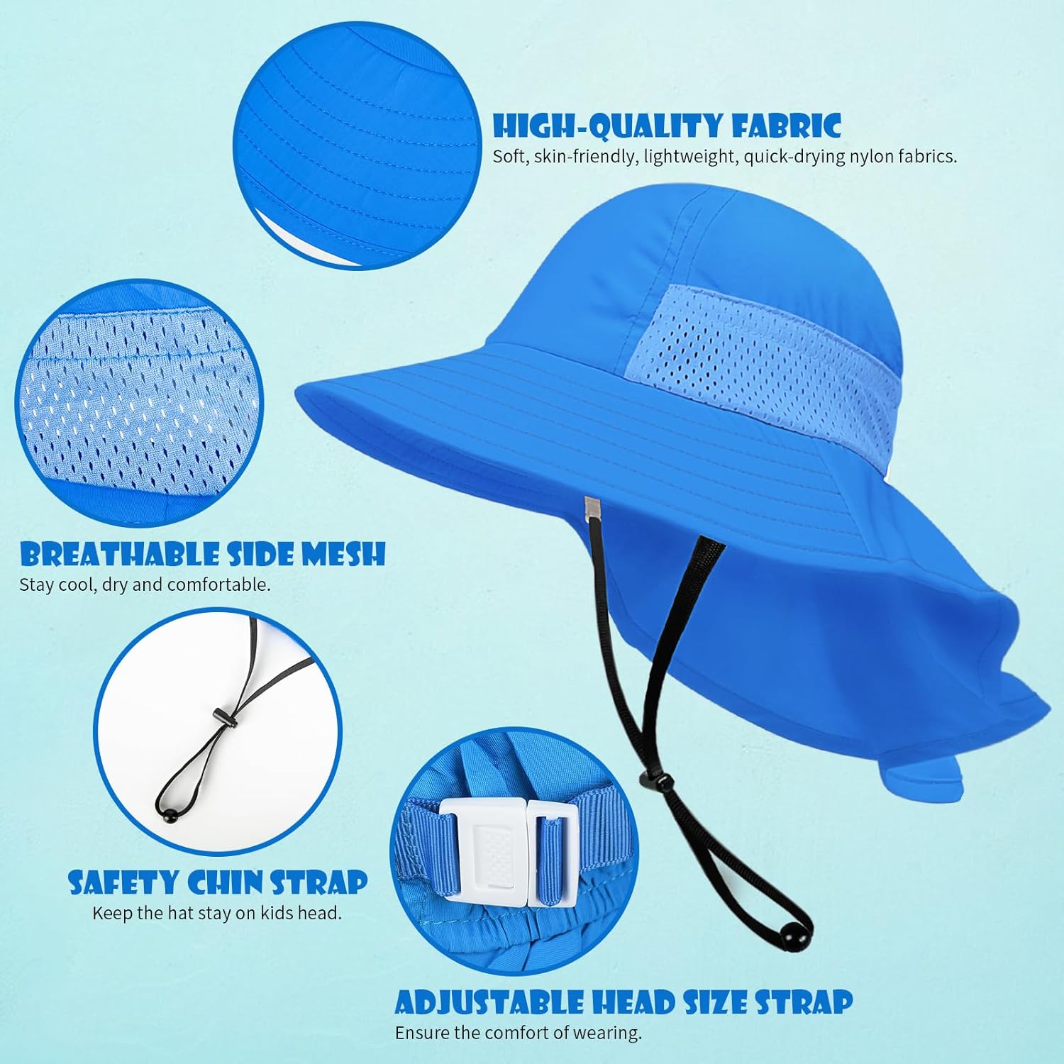 Toddler Baby Sun Hat Kids Summer UPF 50+ for Boys Girls Adjustable Beach Hats with Bucket Wide Brim Age 1-7 Years