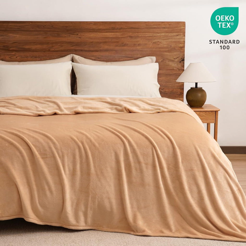 PHF Ultra Soft Fleece Blanket King Size, No Shed No Pilling Luxury Plush Cozy 300GSM Lightweight Blanket for Bed, Couch, Chair, Sofa Suitable for All Season, 108" x 90", Camel