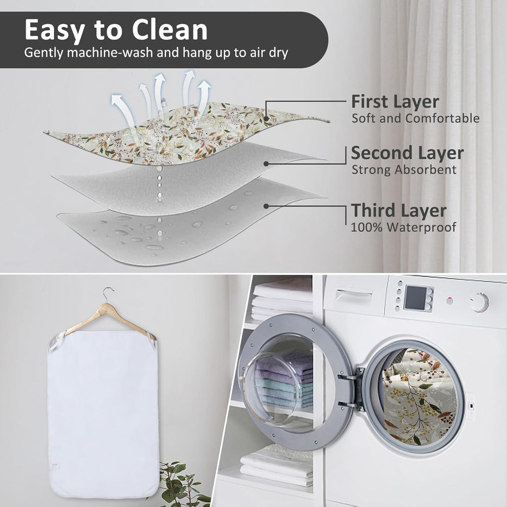 Baby Diaper Changing Pad, 21 5/8" x 31.5" Waterproof Changing Pad Liners - Reusable Soft and Absorbent Portable Changing Mat(Leaf1PCS)