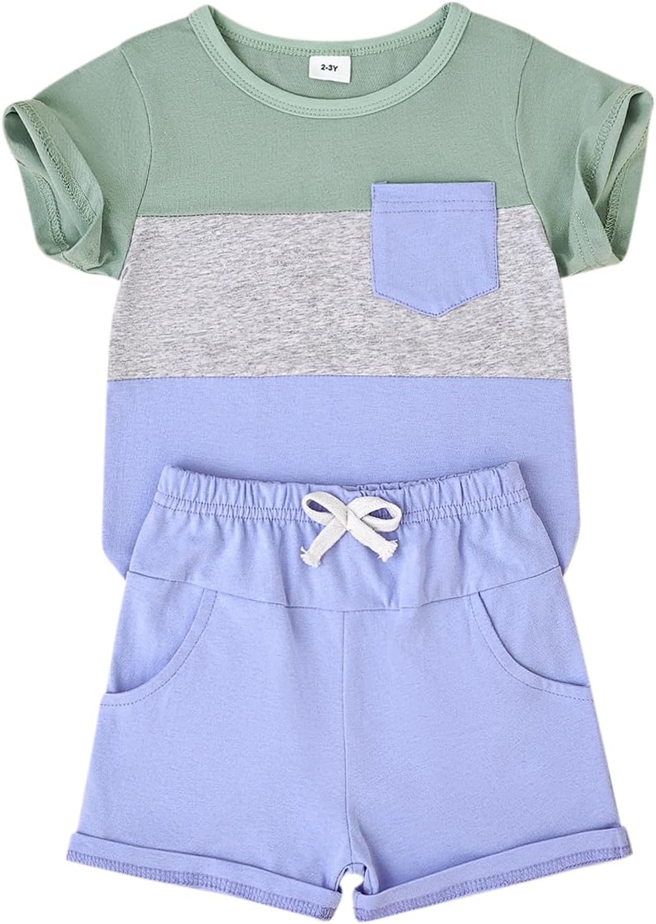 Baby Boy Clothes Toddler Boy Summer Outfits Short Sleeve Patchwork Top T-shirt & Pocket Pant Set 2 Piece 12 Months-4T