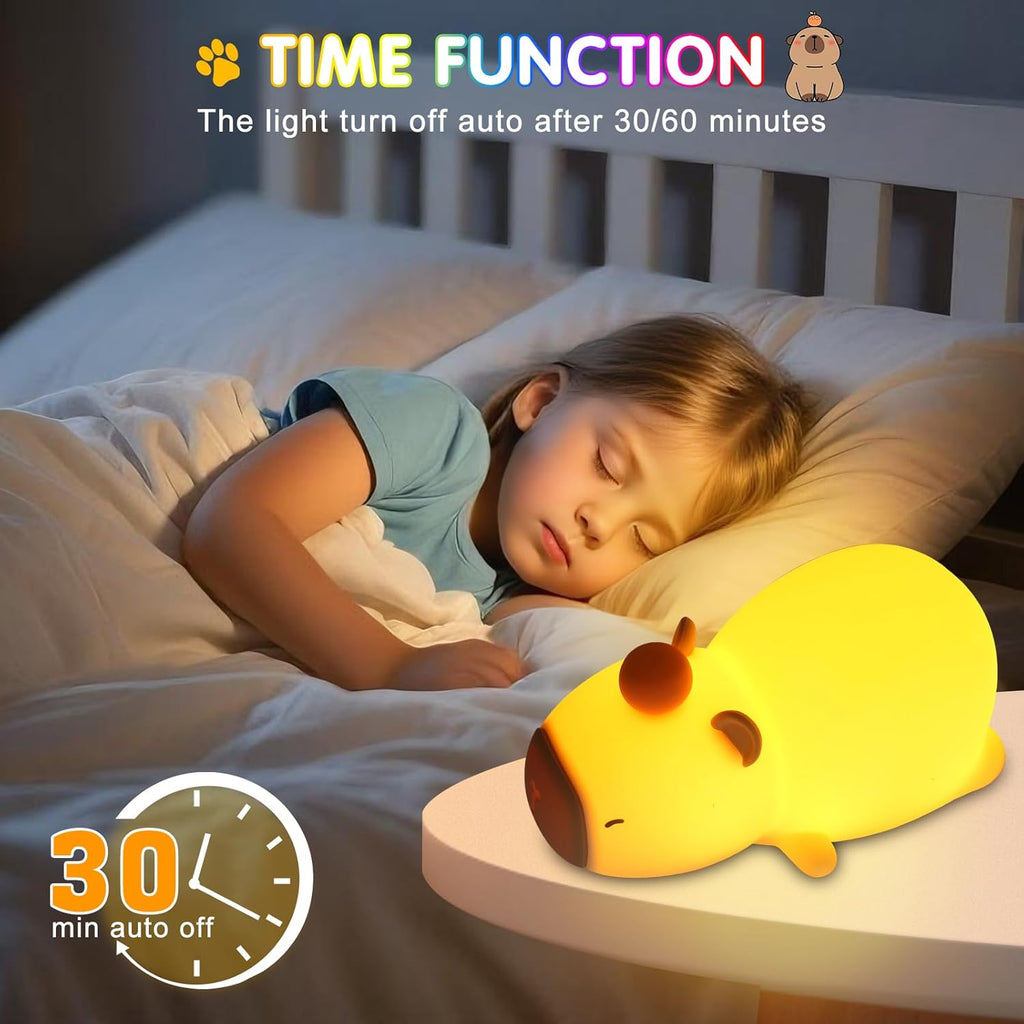 Night Light for Kids, 7 Color Changing BPA-Free Silicone Lamp with Touch Control, Eye Protection, Rechargeable Battery, Soft & Safe Nursery Lamp for Boys & Girls (Sleeping Capybara)