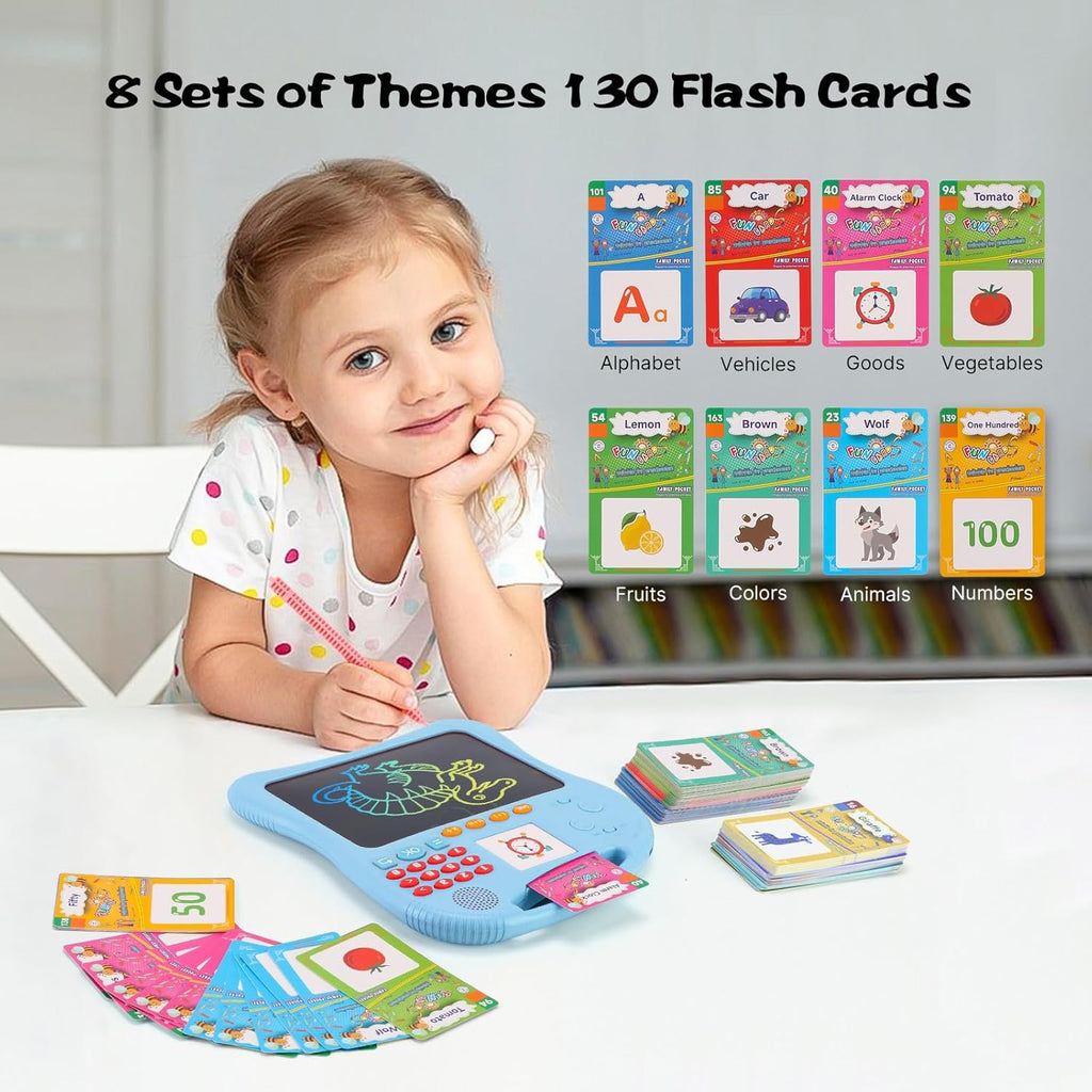 Kids Educational Learning Toys with Math Games,Talking Flash Cards and Writing Drawing Tablet, Speech Therapy Autism Sensory Toys Gifts for Toddler Preschool Activities Boys Girls Ages 3-10 (Blue)