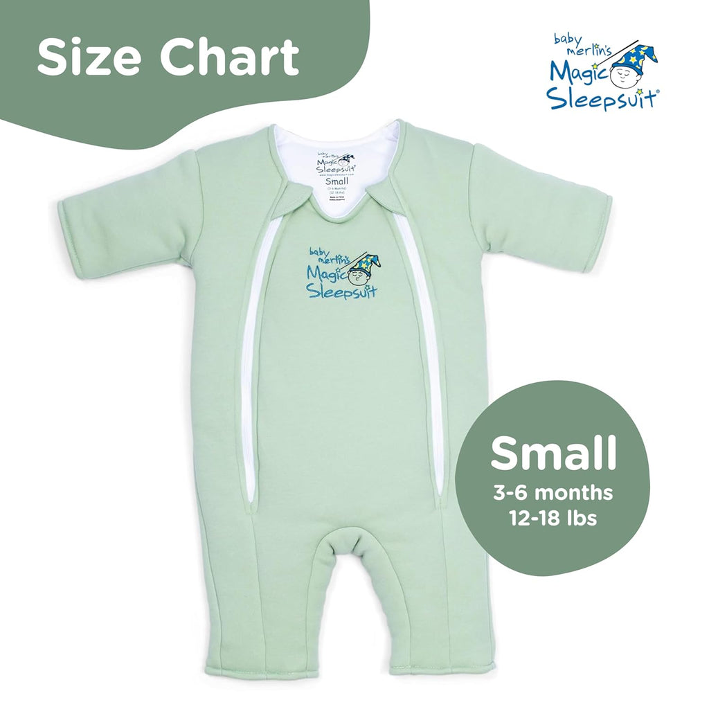 Magic Sleepsuit Baby Merlin's Cotton Baby Swaddle Transition Product - Soft and Cozy Design, Double Zipper for Easy Diaper Changes, Promotes Safe Sleep, 3-6 Months - Sage Green - Small 12-18lbs