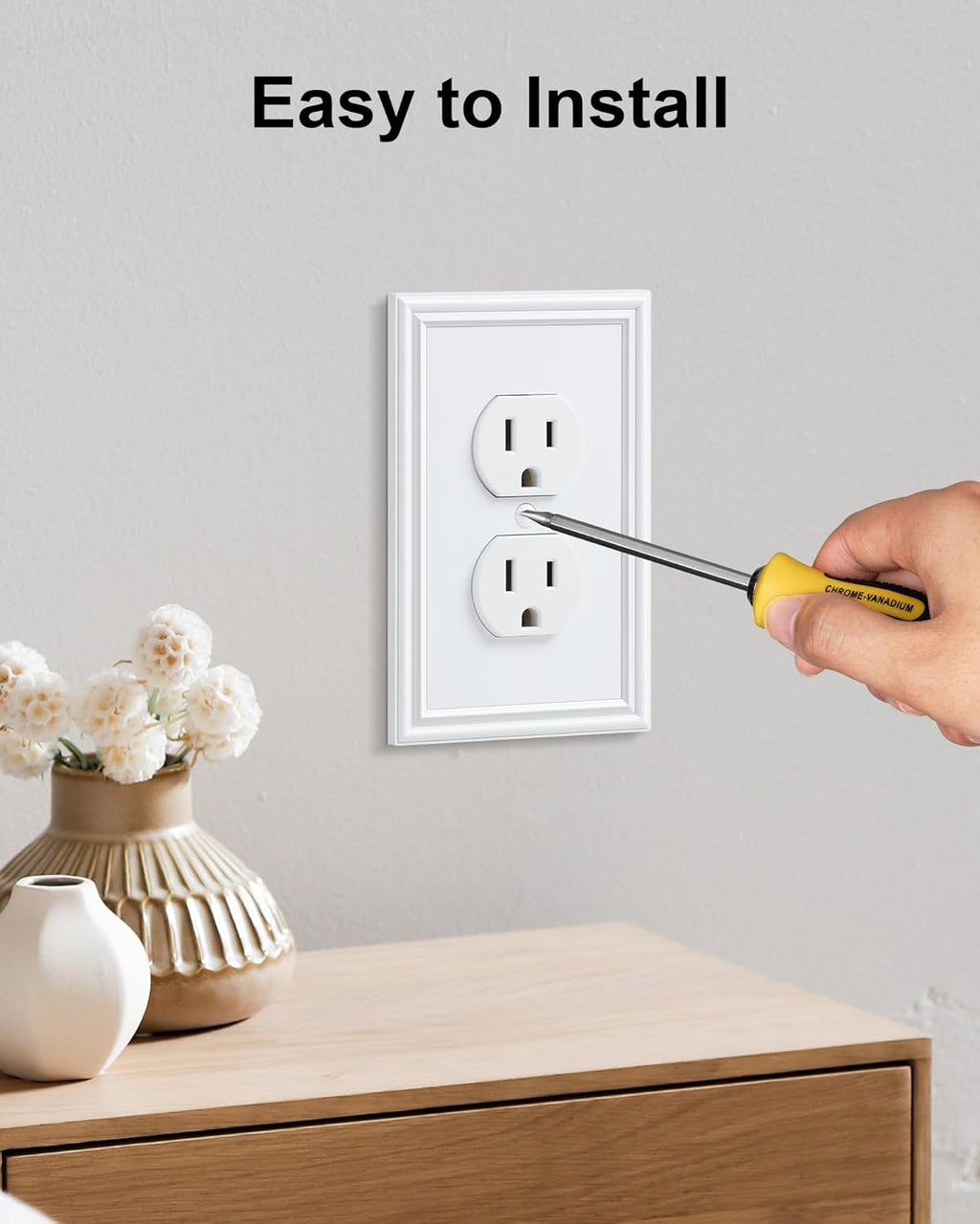 2-Pack Single Duplex Outlet Cover Plate, Decorative White Switch Plates and Outlet Covers, Metal Wall Plates for Electrical Outlets, 1 Gang Receptacle Cover, Corrosion Resistant