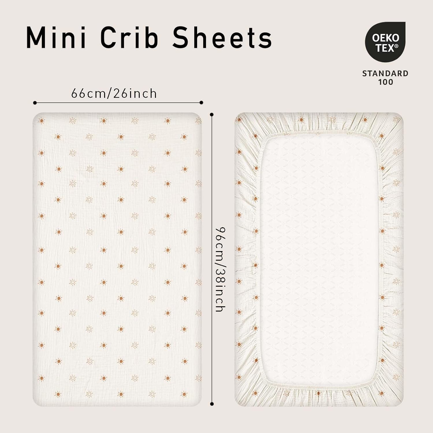 Gllquen Baby Muslin Mini Crib Sheets 3 Pack, Breathable Pack and Play Sheets Fitted Soft Cozy Cotton Pack N Play Sheets for Baby Boy Girls, Universal Fitted Mini Crib Mattresses 38"x26" (Yellow)