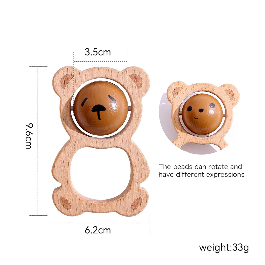Wooden Baby Rattle Toys, Newborn Rattle Toys 0-12 Months Handmade Baby Clutching Toys | Natural Wooden Baby Teething Toys | Baby Shower/Birthday Gifts (Cute Bear Rattle)
