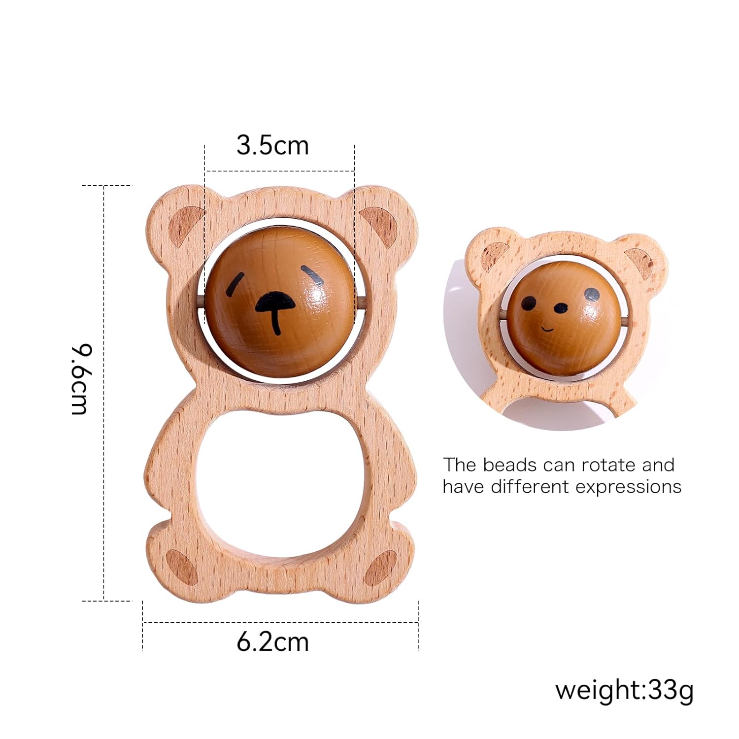 Wooden Baby Rattle Toys, Newborn Rattle Toys 0-12 Months Handmade Baby Clutching Toys | Natural Wooden Baby Teething Toys | Baby Shower/Birthday Gifts (Cute Bear Rattle)