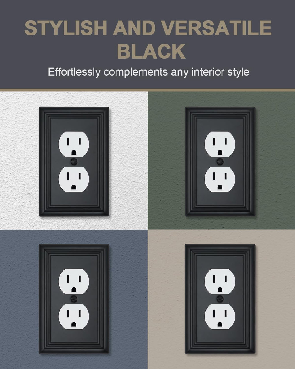 4-Pack Black Outlet Covers, Metal Duplex Wall Plates for Receptacles, Light Switch, Durable Electrical Outlet Cover Plates, 3.15''*4.88'', Midsize