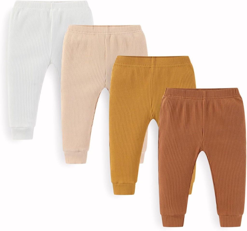 Unisex Baby Boy Girl Pants Sets Ribbed Soft Infants Bottoms Casual 4 Pack 0-24 Month Babies' Leggings