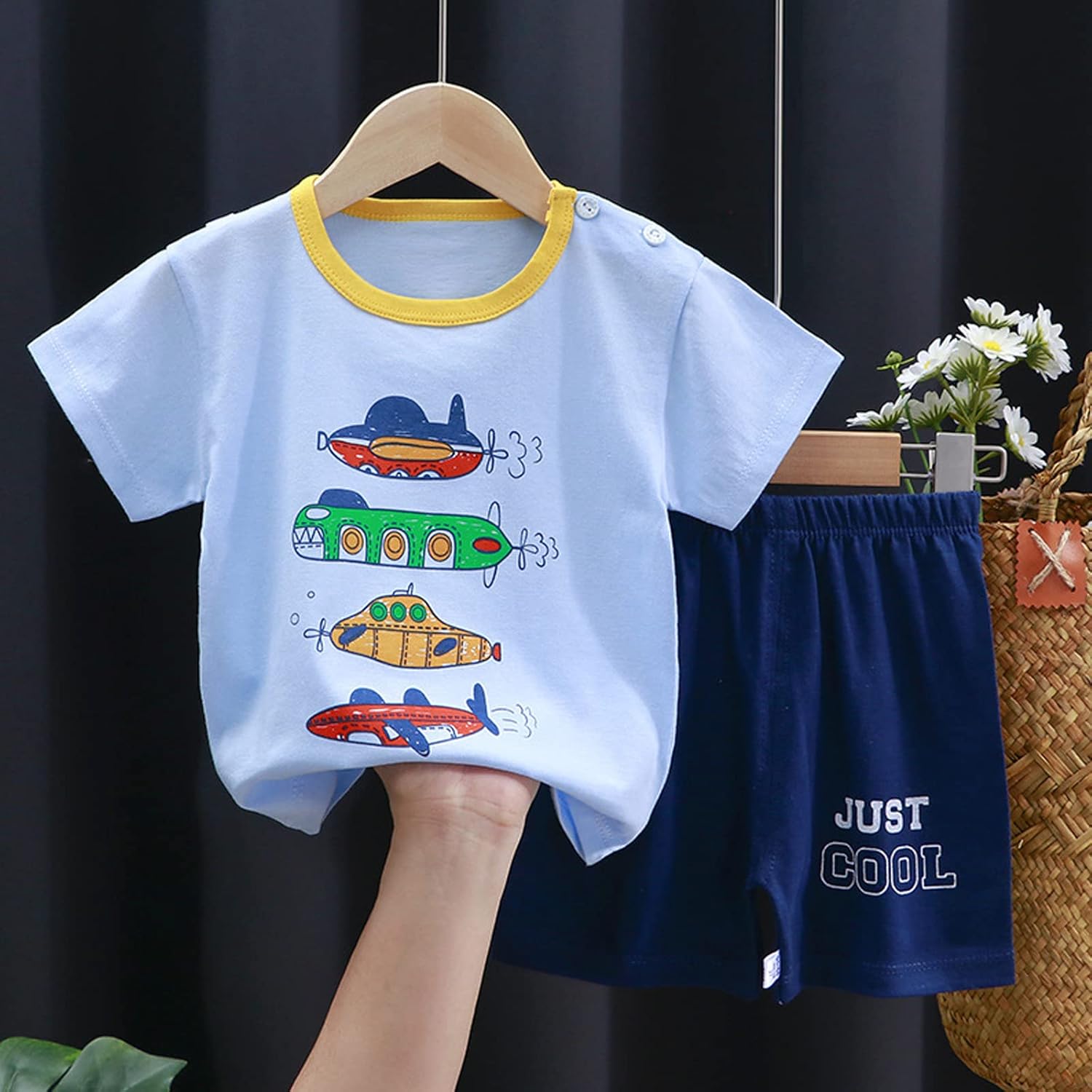 Baby Toddler Boys 4 Pieces T-shirts and Shorts Dinosaur Tops & Shorts Summer Outfits