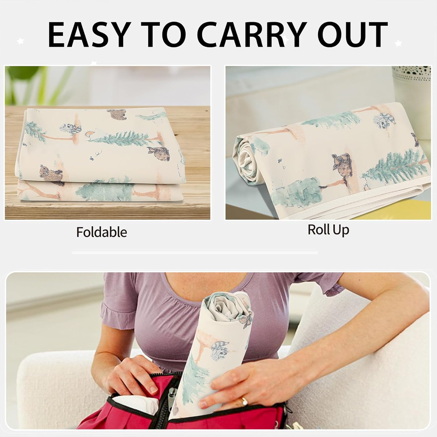 Vegan Leather Baby Changing Mat - Wipeable Portable Changing Pad, Foldable Travel Changing Mat for Baby, Newborns Toddlers Shower Gifts (Forest,20"*28")