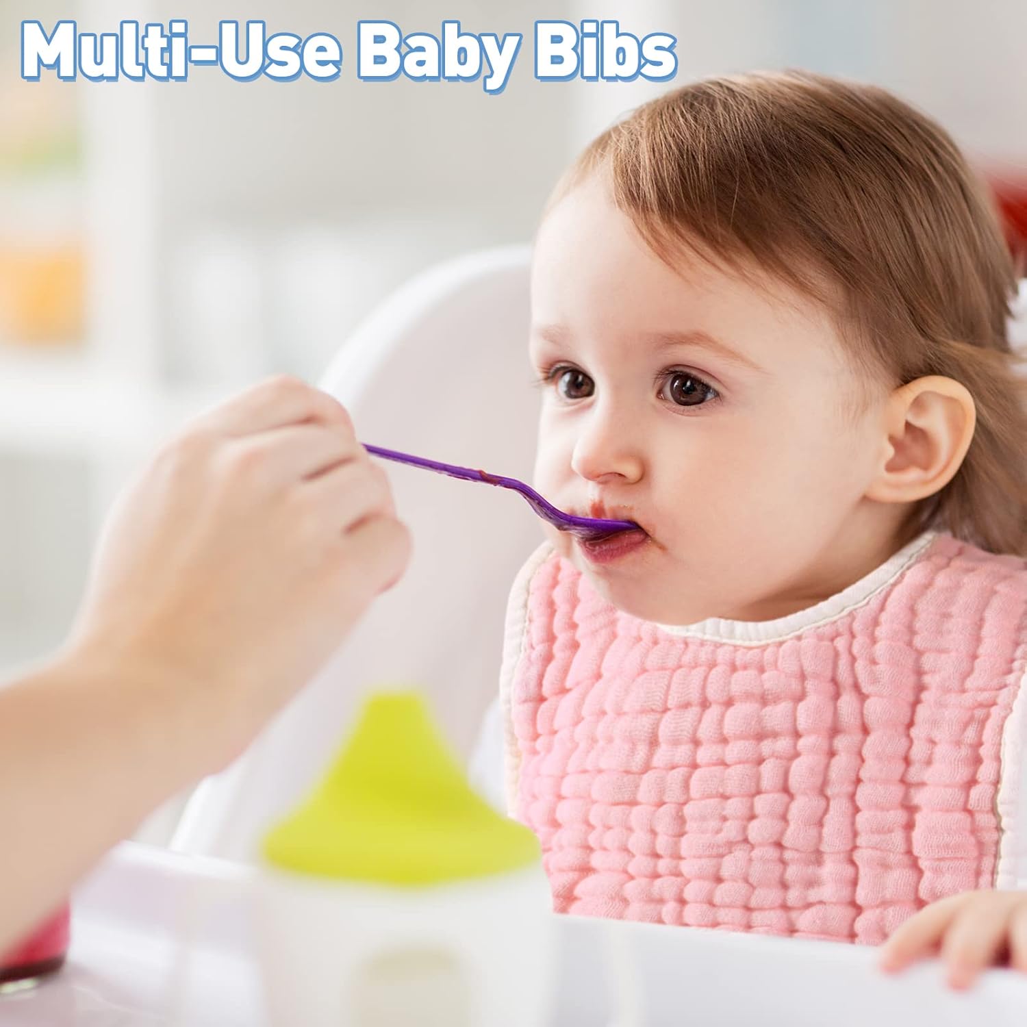 Tatuo 50 Pcs Muslin Baby Bibs Bulk Muslin Cotton Teething for Boy Girls Burp with Snap, Baby Bandana Drool Absorbent Bibs for Newborn Infant Teething and Drooling, 6 Layers