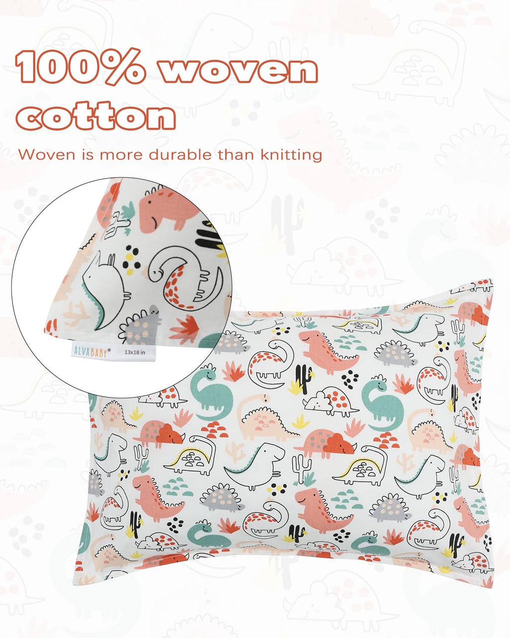 ALVABABY Toddler Pillowcases 2 Pack Organic Cotton Kids Pillow Cover Fit 13"x 18" or 12"x21" Envelope for Girl Boy Sleepy Travel