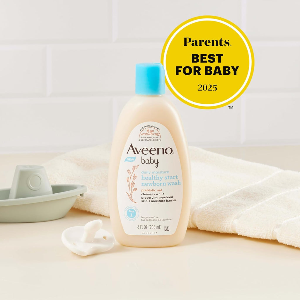 Aveeno Baby Healthy Start Nourishing Newborn Wash, Hypoallergenic Baby Body Wash with Prebiotic Oat Gently Cleanses Delicate Newborn Skin, Fragrance-Free, Tear-Free, Paraben-Free, 8 fl. oz