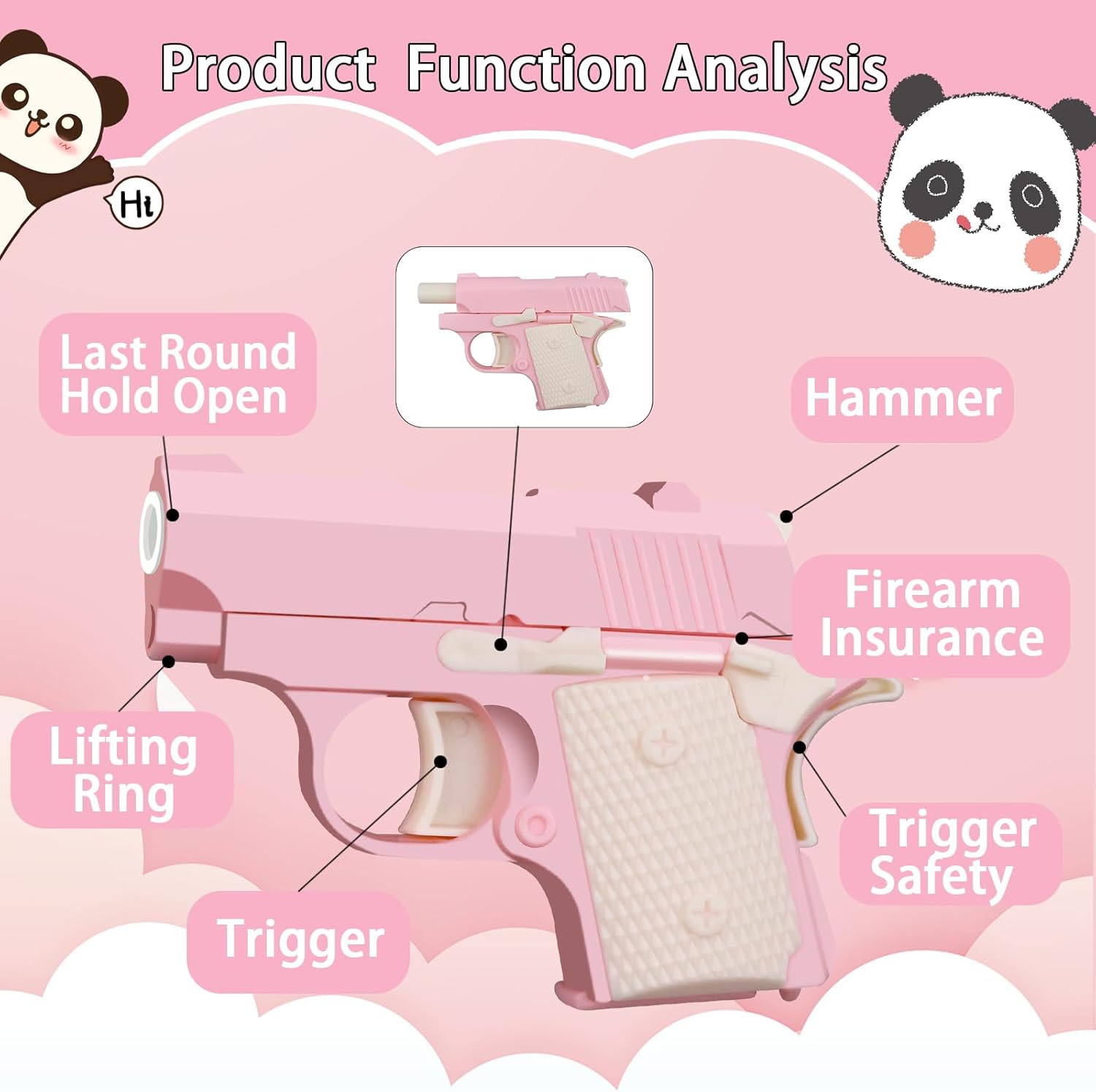 1911 3D Printed Small Pistol Toys Small Toy Pístol Fidget Toys Adults Stress Relief Toy Sensory Toys for Kids Friends Christmas Birthday Gift-Pink