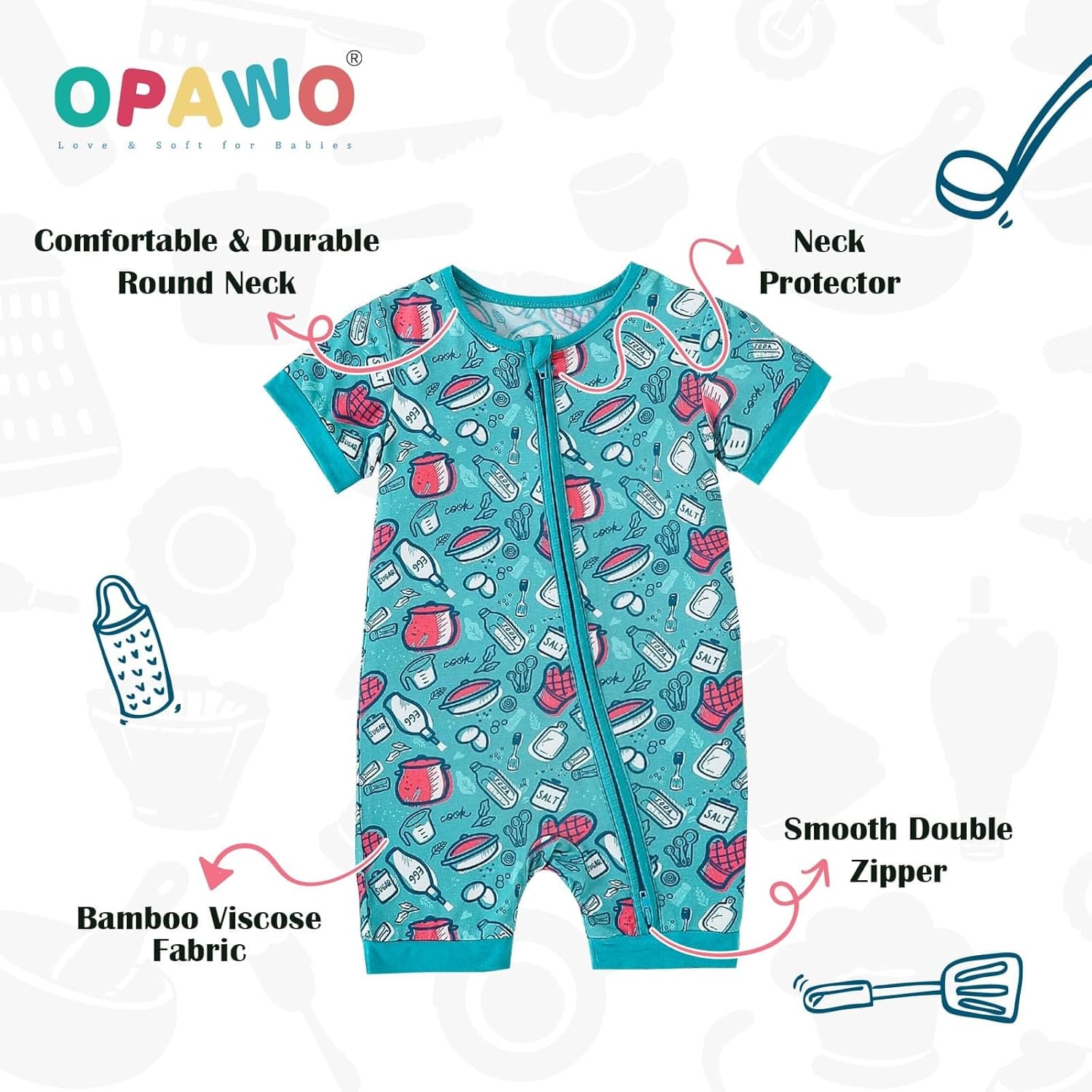 OPAWO Bamboo Baby Pajamas 3 Pack, Double Zipper Bamboo Sleepers for Baby Boy Girl Romper, Toddler Summer Clothes Outfit 0-24M