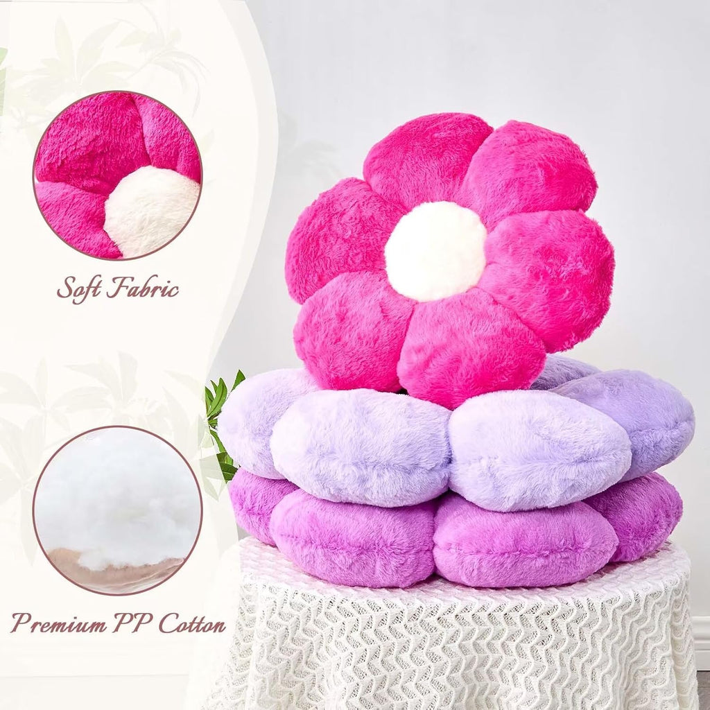 Purple Flower Pillow, 17.7" Flower Shaped Plush Decorative Throw Pillow for Bed
