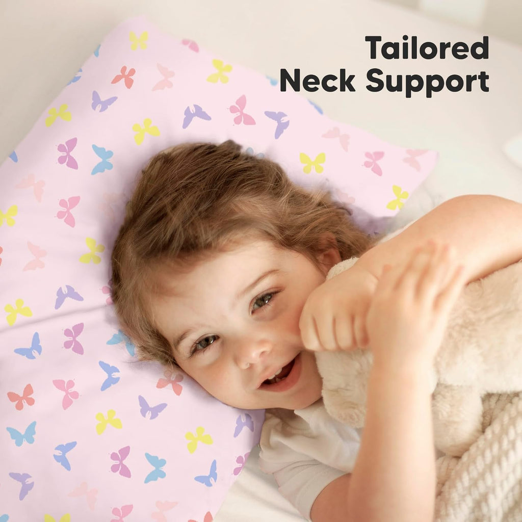 KeaBabies Toddler Pillow with Pillowcase, Jumbo 14X20 - Soft Organic Cotton Toddler Pillows for Sleeping - Machine Washable - Perfect for Travel, Toddler Bed Set (Flutter)