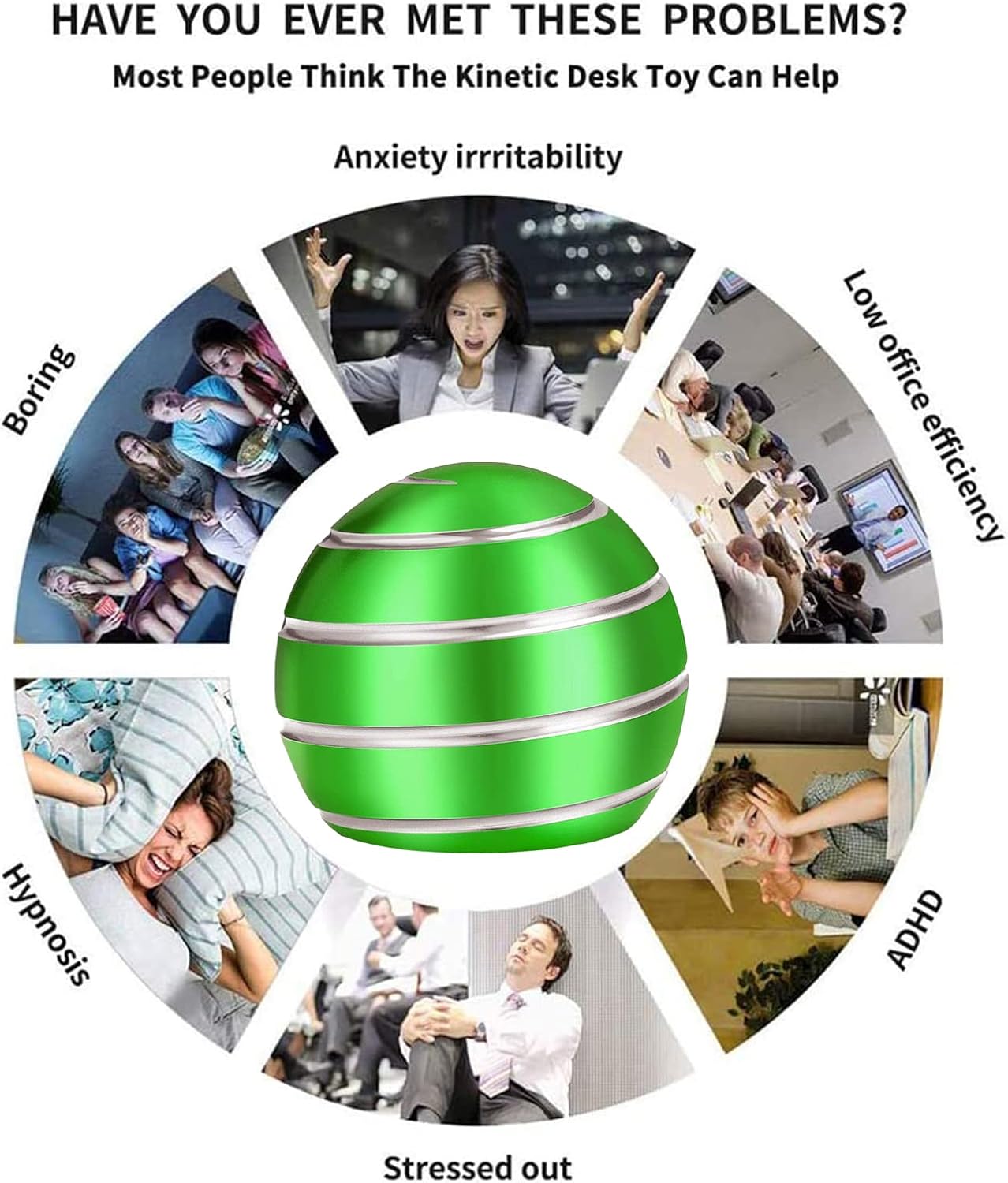 Kinetic Desk Toys, Kids Fidget Toys Adults, Metal Kinetic Fidget Spinner, Desk Toys for Office for Adults, Fidgets for Anxiety, ADHD, Stress Relief (1.77", Green)