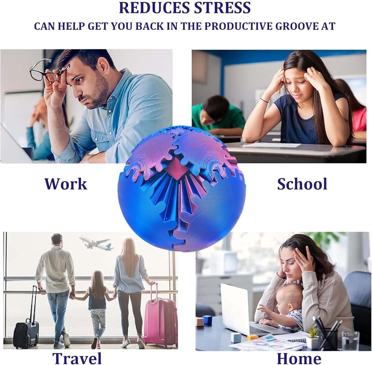 Gear Ball,3D Printed Gear Ball Spin Ball OR Cube Fidget Toy, Gear Sphere, Gear Ball Fidget Toy, Gear Toy for Stress and Anxiety Relaxing Fidget Toy,Laser Purple