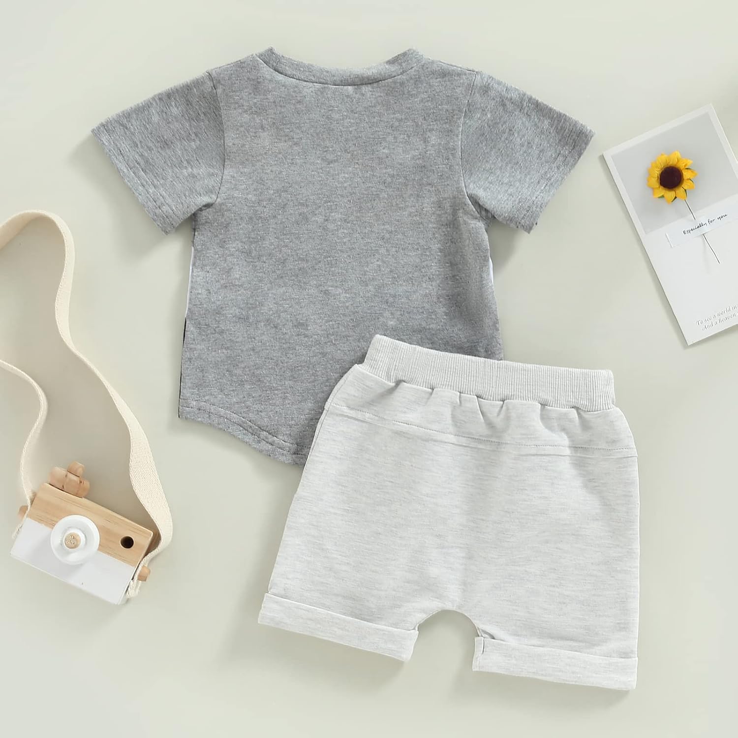 fhutpw Baby Toddler Boy Clothes Summer Outfits 6 12 18 24 Months Patchwork Short Sleeve T Shirt & Shorts Sets with Pockets