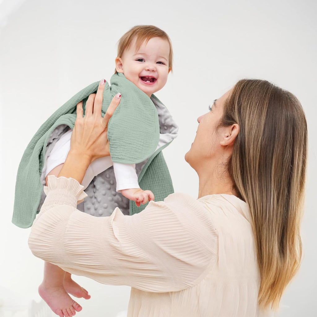 Susurration Baby Blanket for Unisex Boys Girls, Soft Nursery Minky Blanket with Muslin Cotton Front and Dotted Fleece Back, Receiving Blanket for Baby Newborn Infant, 30x40inch (Green)