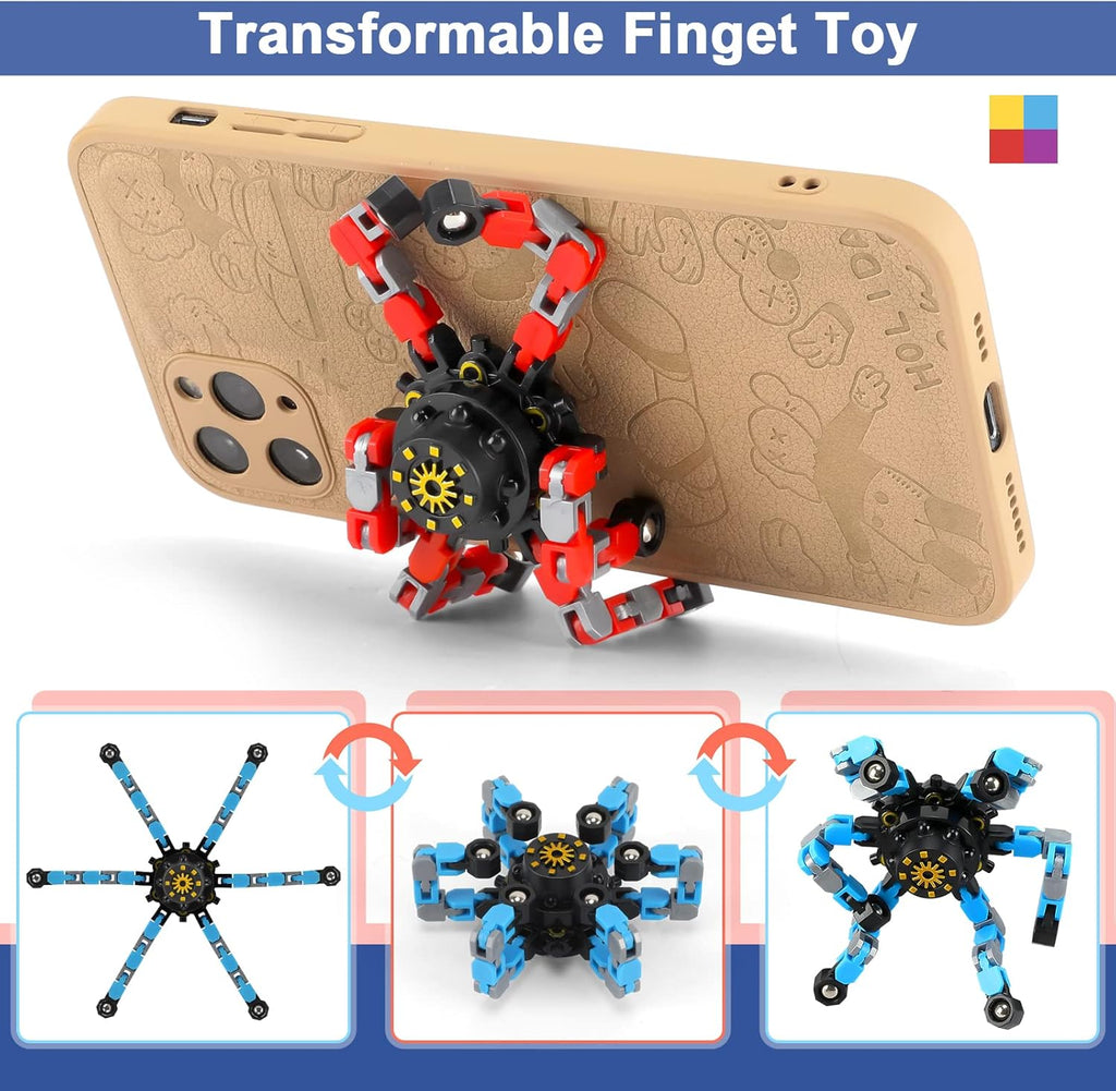 Fidgets Sensory Toys Transformable Chain Mechanical Fidget Toy 2 Pack Deformation Fidgets Spinners for Girls Boys Kids Adults Stocking Stuffers