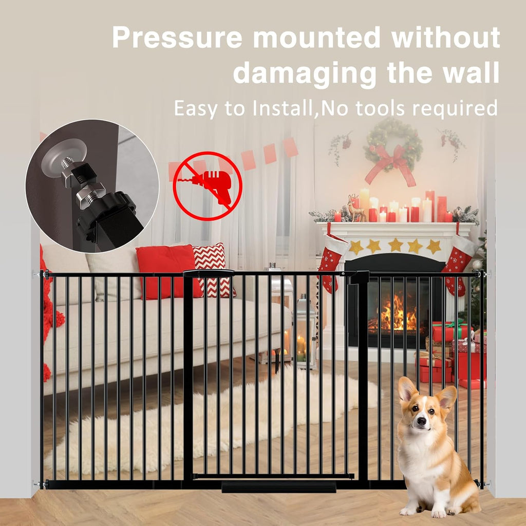 Extra Wide Baby Gate 30.11-77.36",Ultra Narrow 1.37" Spacing Dog Gate indoor,Double Lock Auto Close Pet Gate for House,Pressure Mounted Baby Gate Easy Walk Through Pet Gate for Hallway(Black)