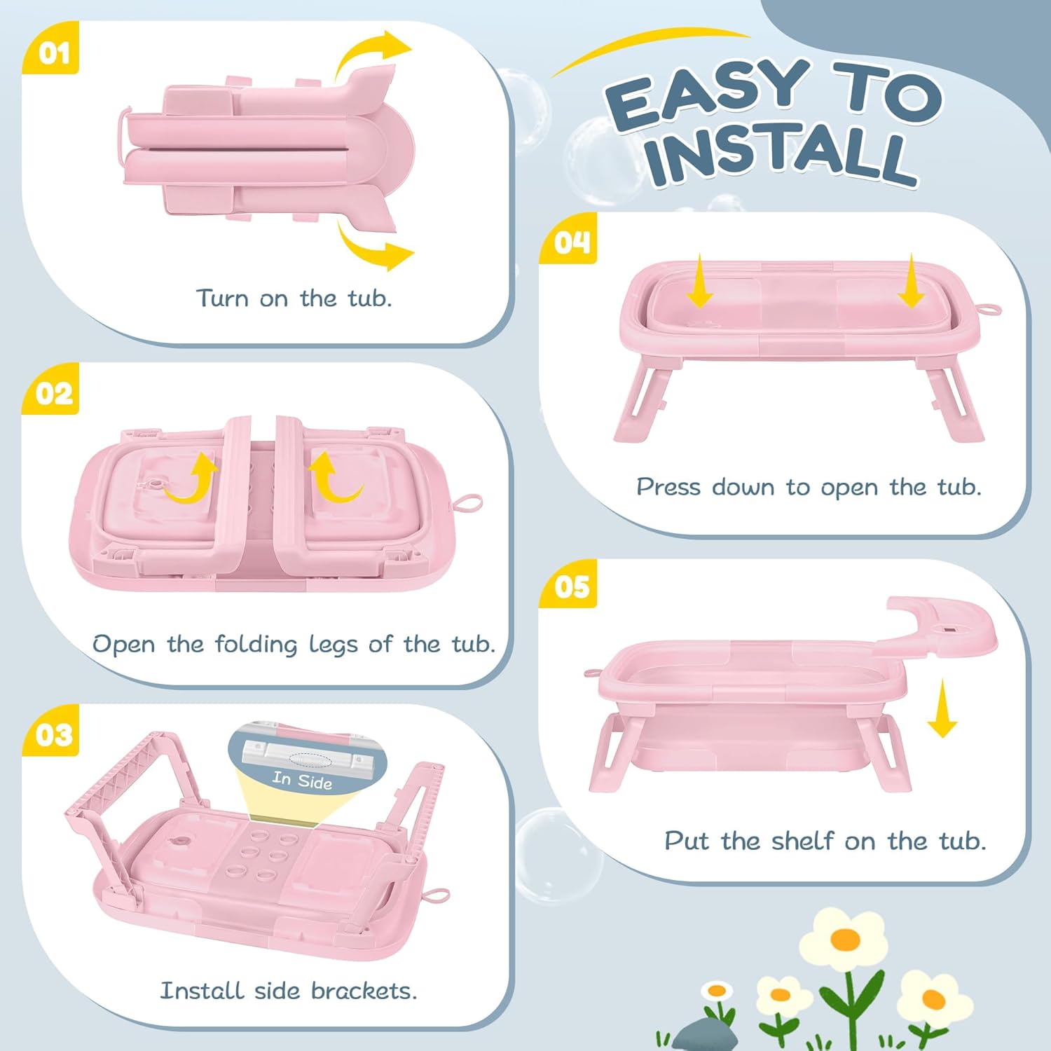 Collapsible Baby Bathtub,Baby Bath Tub with Thermometer & Soft Cushion,Baby Bathtub for Newborn to Toddler 0-36 Months,Portable Travel Baby Tub with No-Slip Feet,Baby Shower Gifts,Pure Pink