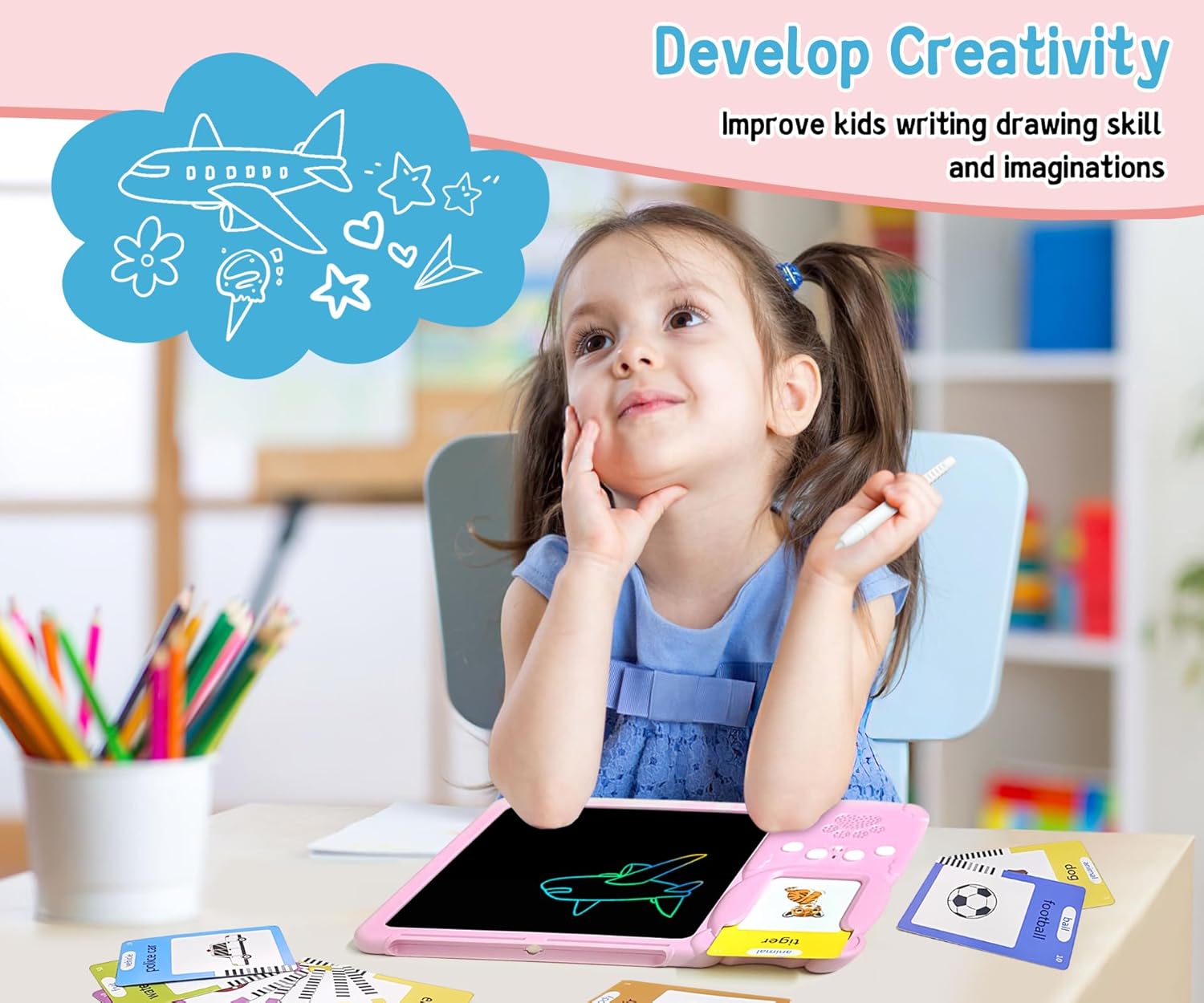 Rylai Toddler Toys Talking Flash Cards, Kindergarten Learning Resources 510 Sight Words with Drawing Tablet for Speaking Doodling, Sensory Toys for Kids with Autism, Boys Girls 2 3 4 5 6, Pink