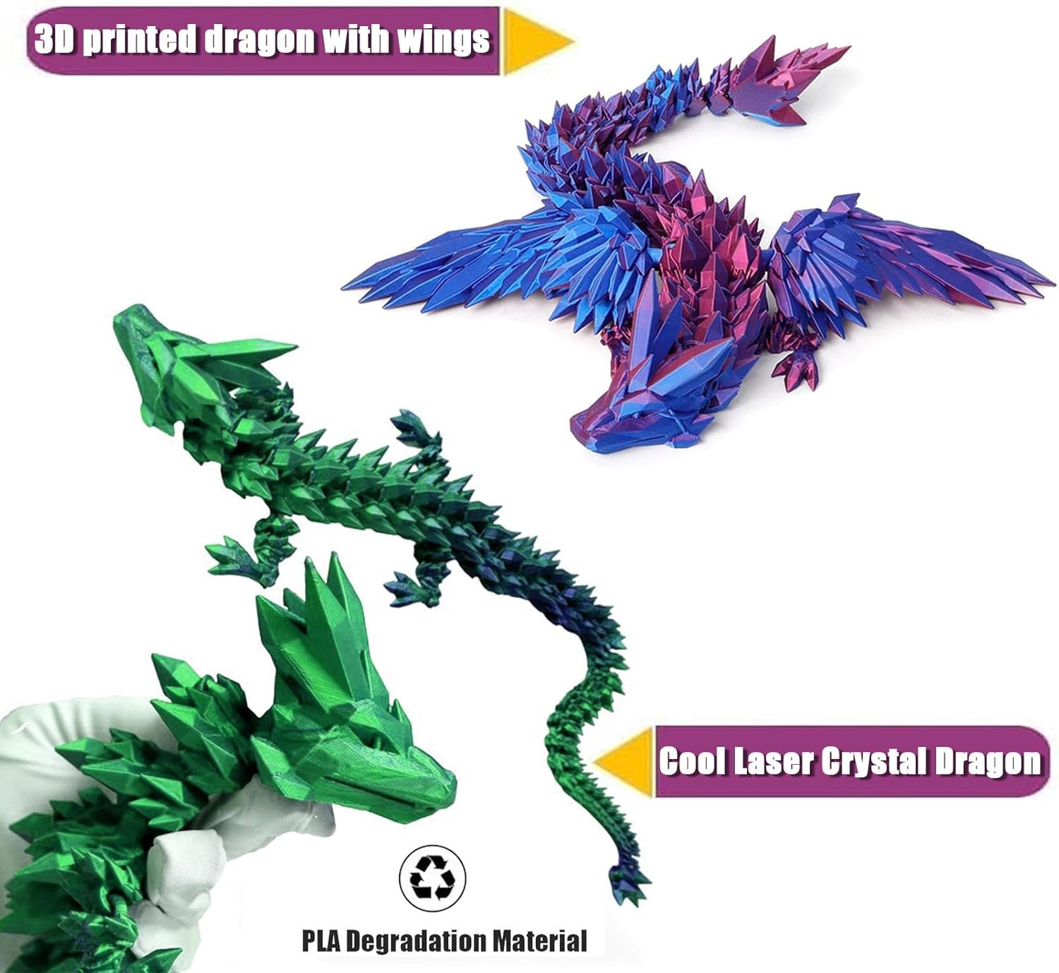 3D Printed Dragon with Wings, 3 Pack Mystery Dragon Fidget Toy, Mythical Pieces Articulated Dragon, Home Office Decor Executive Desk Toys