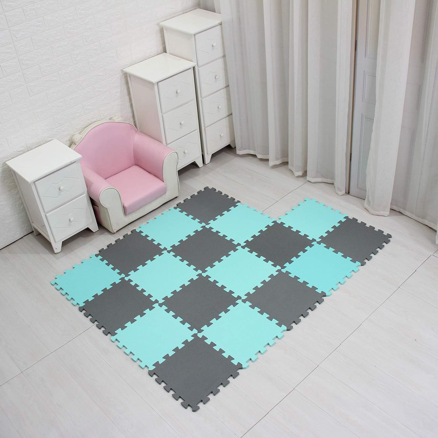 MQIAOHAM® 18 Pieces Puzzle Play Mats, Soft Baby Play Mat, Kids Interlocking Foam Floor Tiles, Toddlers Carpet Playmats G301018-108112