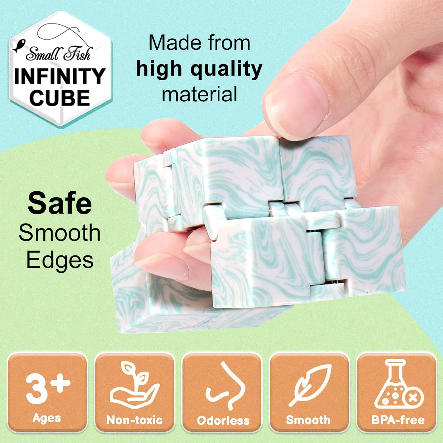 SMALL FISH Infinity Cube Sensory Fidget Toy, Sensory Tool EDC Fidgeting Game for Kids and Adults, Cool Mini Gadget Best for Stress and Anxiety Relief, Hand-Held Fidget Toy (Marble)