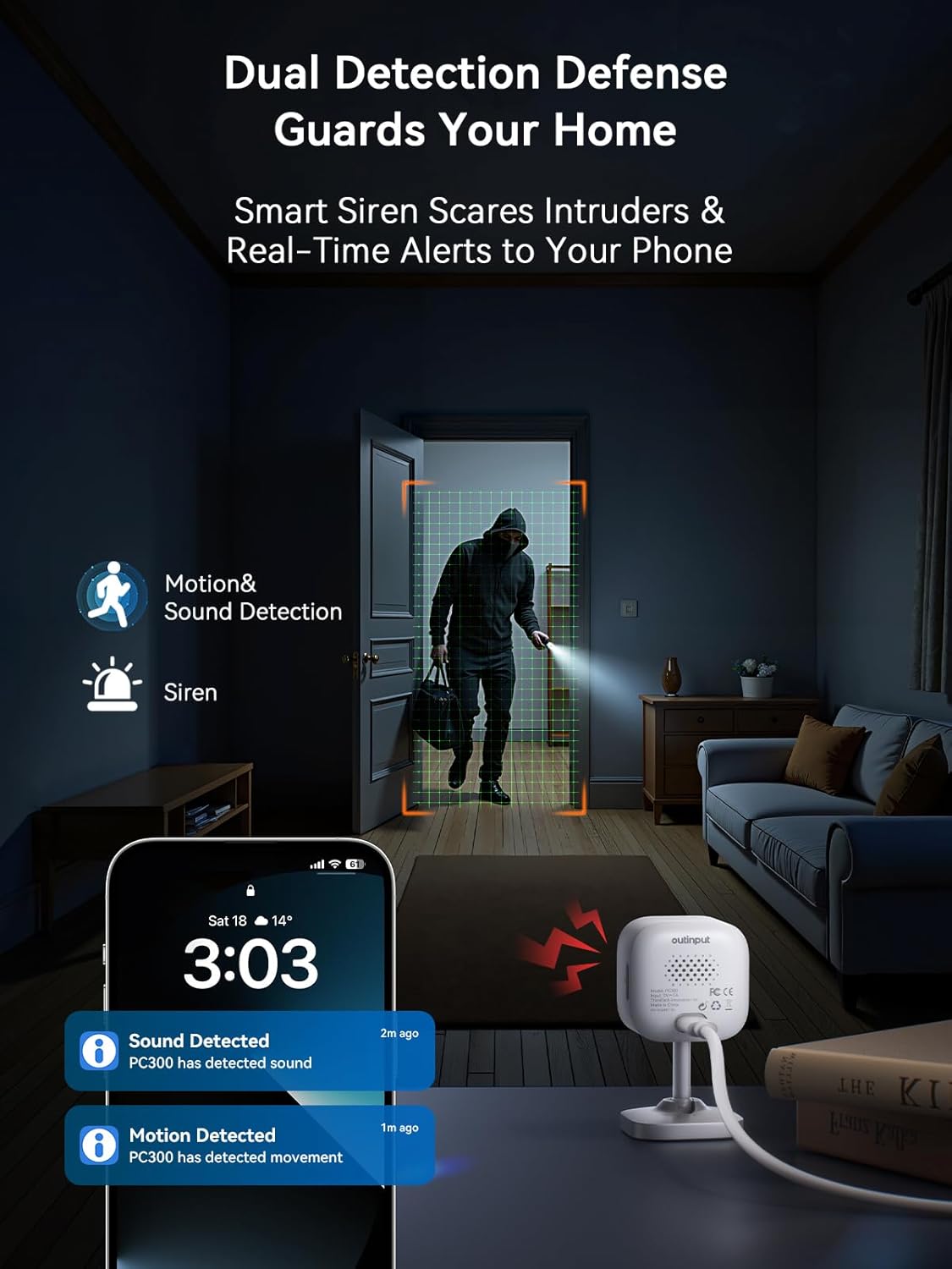 Outinput Indoor Security Camera 2K WiFi Cam丨Home Security, Baby Monitor, Pet Camera丨Smartphone Control, Instant Alert, Motion Detect, Night Vision, Cloud&Local Storage, Share to Family