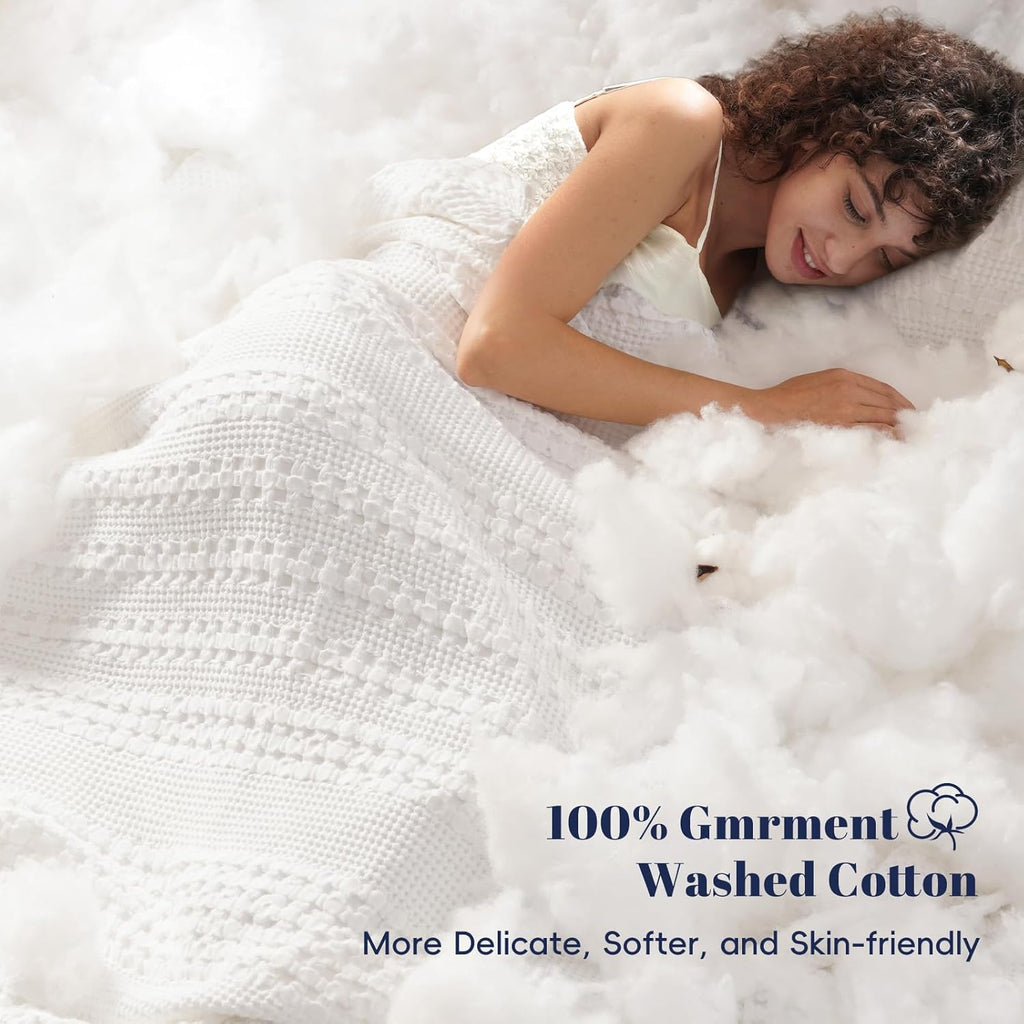 PHF 100% Cotton Waffle Weave Blanket Twin Size, Soft Lightweight Breathable Cozy Summer Blankets for Bed, Luxury Aesthetic Woven Bedding for Home Decor, 66"x90", White