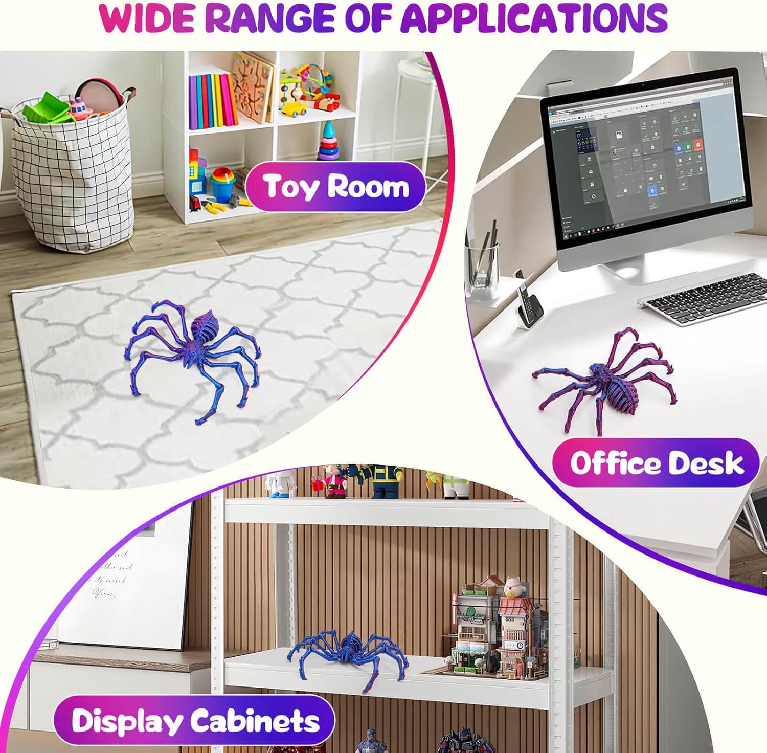 3D Printed Spider Fidget Toys, 1 Pack Articulated Fake Spider Figures Party Favors for Birthday Halloween Christmas, Stress Relief Desk Toys for Classroom Office Home (Laser-purple)