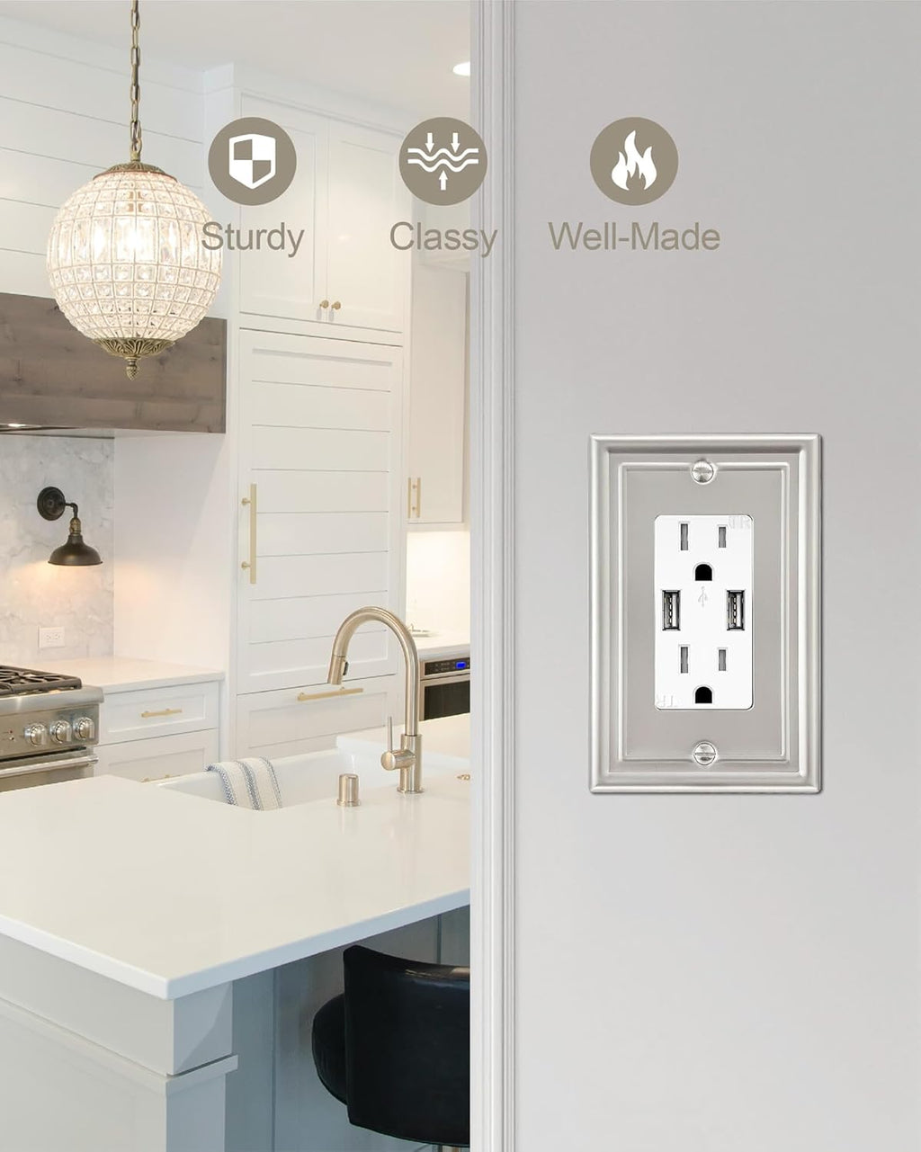 2-Pack Decorator Wall Plate, Satin Nickel Electrical Outlet Cover Plate for Receptacle, Dimmer Switch, GFCI Outlet, 3.15''*4.88'', Midsize, A035 Series