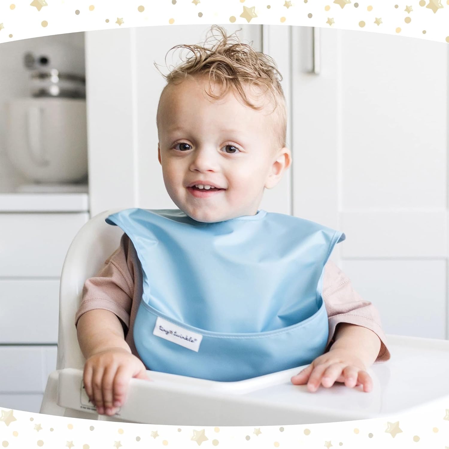 Tiny Twinkle Mess Proof Baby Bibs for Eating - Waterproof, Wipeable Bibs - Toddler Bibs - Travel Friendly - PFAS, PVC, BPA, Phthalate Free - Baby Food Bibs(5 Pack, Unisex Solids)