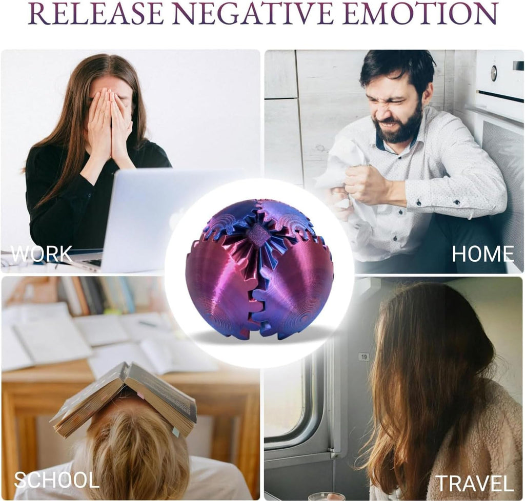 Gear Ball, Gear Sphere 3D Printed Gear Ball Fidget Toy Spin Ball, GearSphere Desk Toy, Stress Ball, Fidget Ball, Gear Toy for Stress and Anxiety Relaxing (Laser Red Blue)