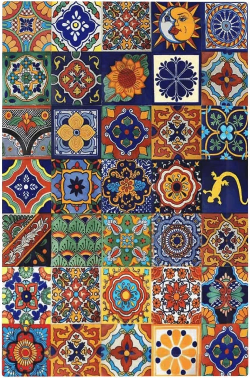 Talavera Mexican Tiles Traditional Color Decoration Print Light Switch Cover Plate 1 Gang No Device Blank Electrical Wall Plates Faceplate Decorative Switch Plate for Kitchen Bathroom Decor