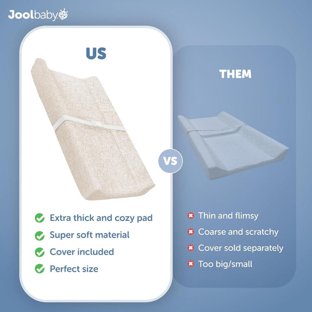 Jool Baby Soft Changing Pad + Washable Cover, Non-Slip - Fits Standard Changing Tables & Dressers (Oatmilk/Wave)