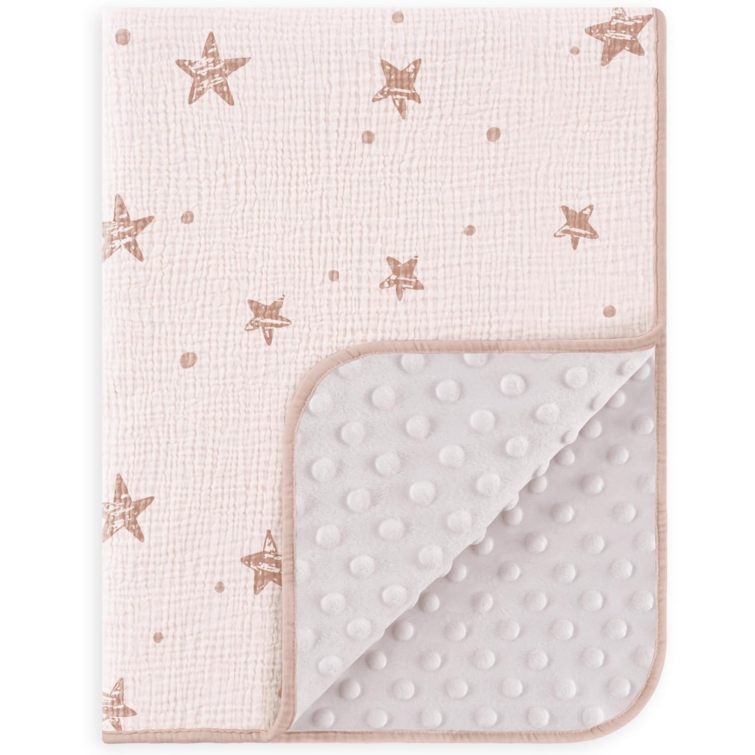 Susurration Baby Blanket for Unisex Boys Girls, Soft Nursery Minky Blanket with Muslin Cotton Front and Dotted Fleece Back, Receiving Blanket for Baby Newborn Infant, 30x40inch (Pink Star)