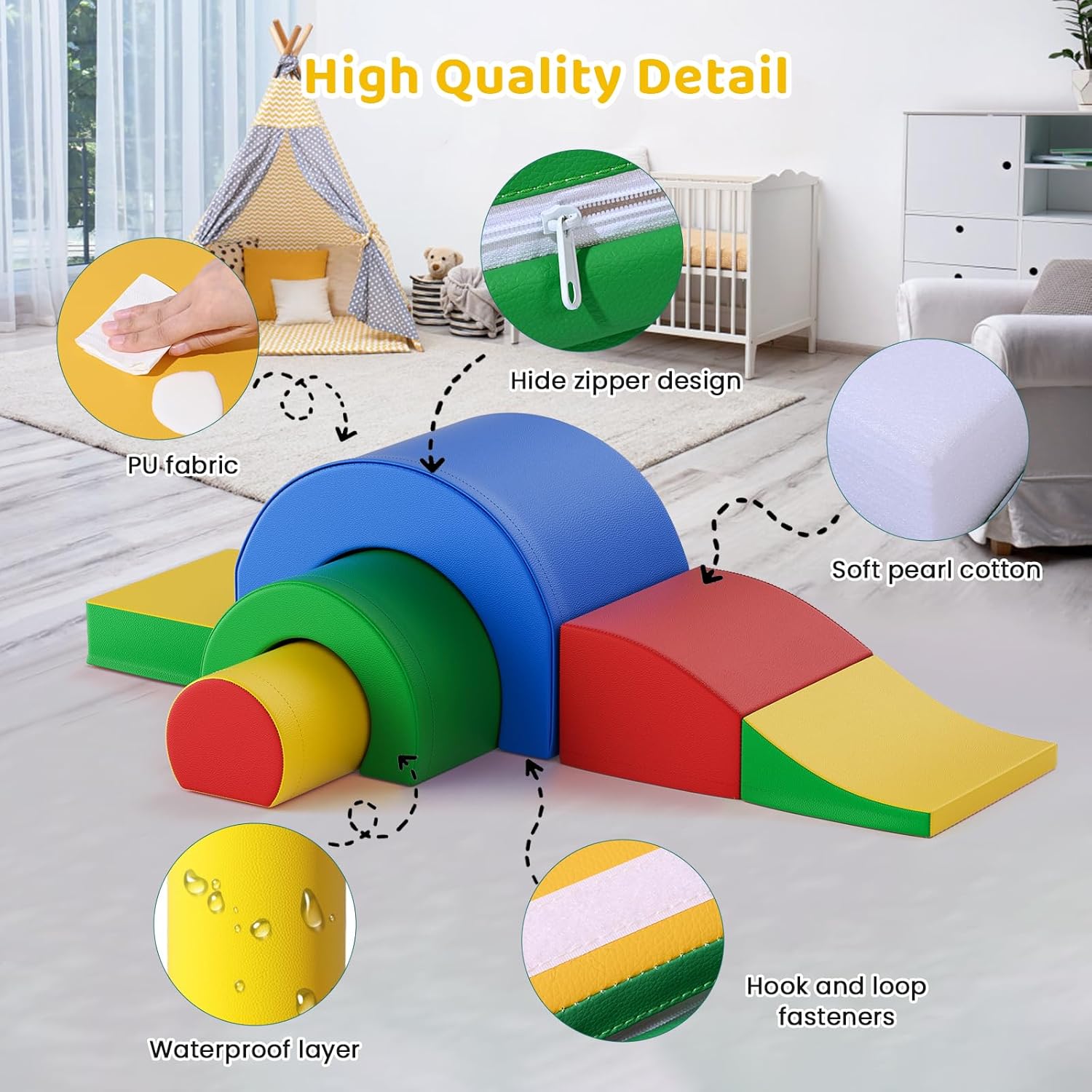 Lischwert Foam Climbing Blocks, Soft Climbing Toys for Toddlers, 5 Pieces Crawl and Climb Foam Playset with Foldable Block and Tunnel, Indoor Climber Activity Play Set for Kids Age 1+(Colorful)