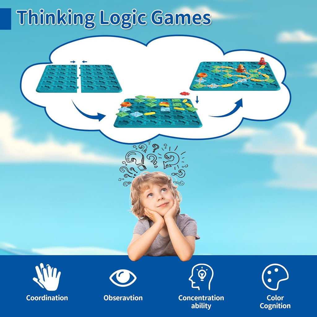 Kids Board Games Learning Toys, STEM Educational Logic Kits with 200+ Challenges & 4 Difficulty Levels, Brain Puzzles Maze Games for Boys Girls Ages 3-10 Birthday Gifts