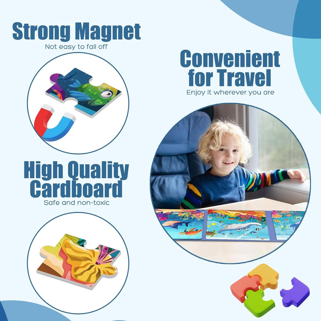 Magnetic Puzzles for Toddlers 3-5 , 75-Pieces Travel Toys , Sea Puzzles Ages 4-6, Educational Learning Magnets, Road Car Trip & Airplane Activities Toys for 3 4 5 6 7 Girls Boys Gift
