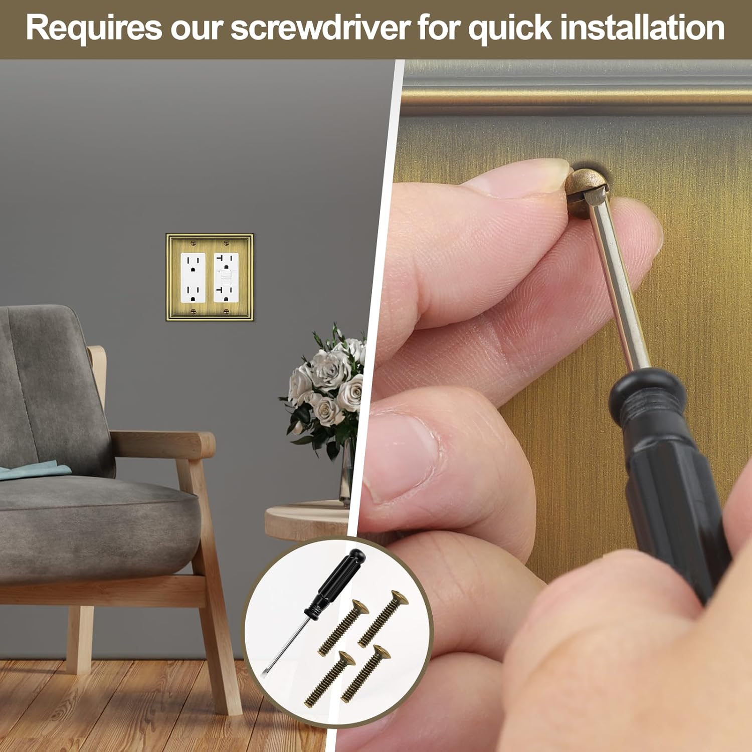 Double Decorator Switch Covers Wall Plate, Antique Brass Decorative Rocker Switch Plates Outlet Covers for Receptacle, GFCI Outlet, Dimmer - Classic Style, 3 Pack